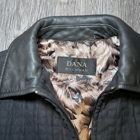 Dana Buchman Black Quilted Genuine Leather Trim Collar Zip Mid-Length Coat M - Picture 7 of 12